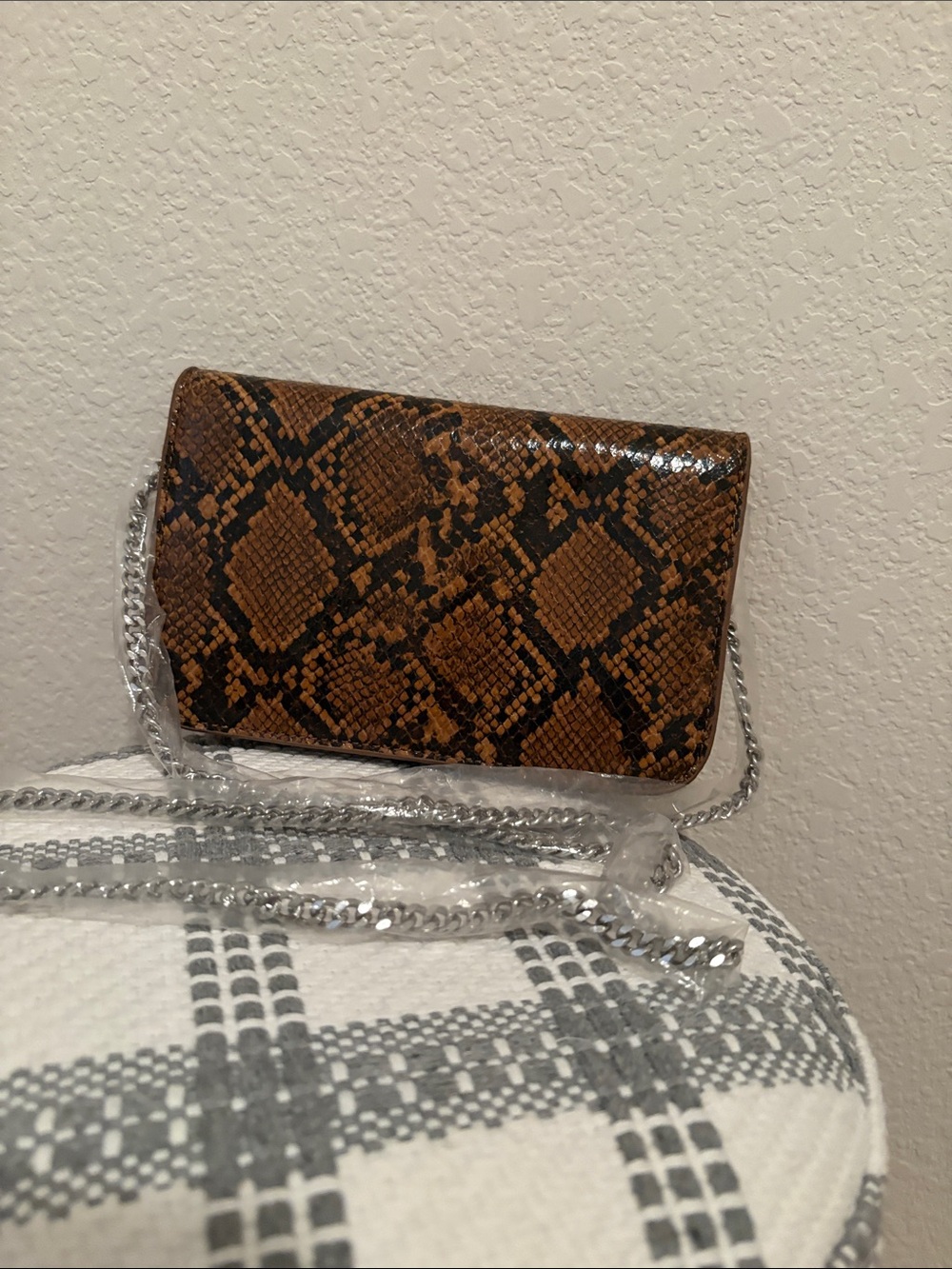 Urban Outfitters Brown Snake-Print Chain Crossbody
